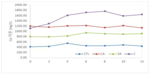 우렁이 칼슘 김치 4종 Ca 이온 함량 결과
