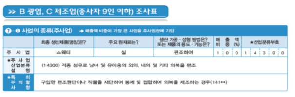 통계청 경제총조사 조사표 일부(자료: 통계청)