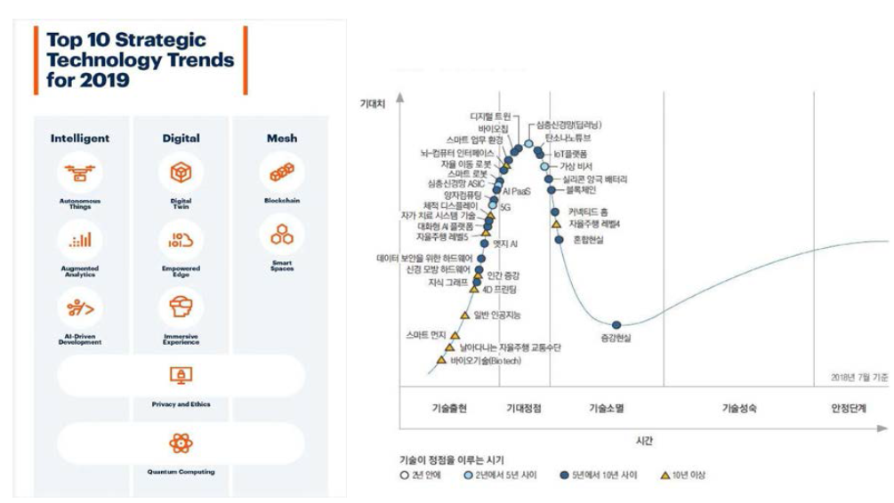 (가트너그룹)2019년도 10대 전략기술과 기술기대 곡선