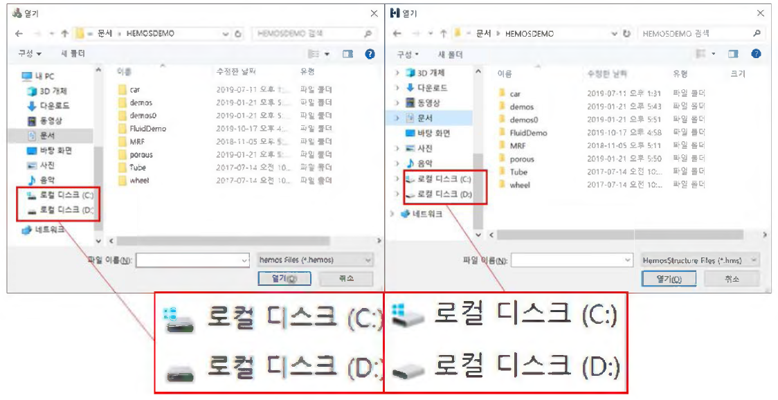 기존 HEMOS 화면 배율 설정에 따른 화질 저하 문제와 신규 HEMOS 프레임워크 비교