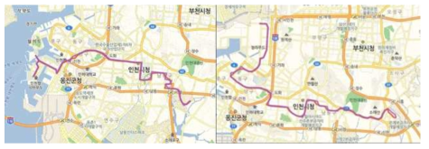 인천 버스 22번 및 33번 노선도