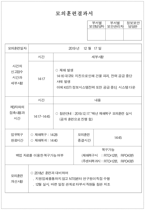 재해복구 모의훈련결과서