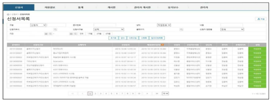 정보시스템 서비스 신청 화면