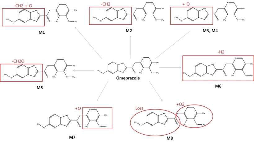 Omeprazole의 발생 가능한 대사체