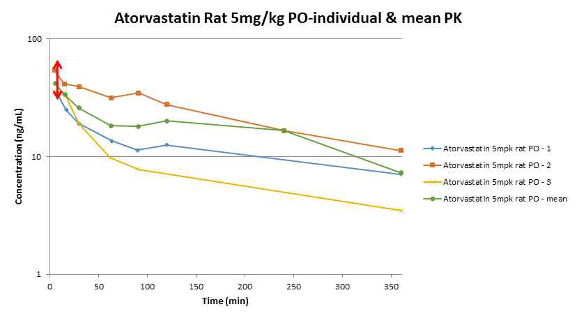 Atorvastatin의 rat PK 실험 결과