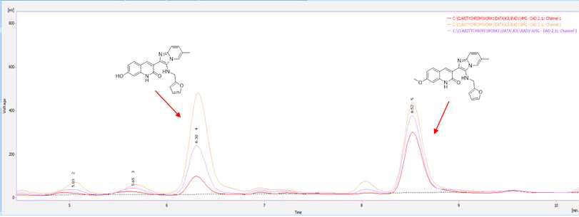 RAD1 표지반응을 위한 HPLC 분석