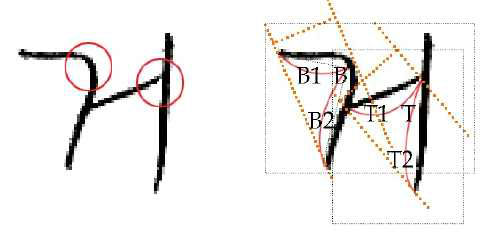 T-접점과,B-접점에서의 각과 획의 측정 방법
