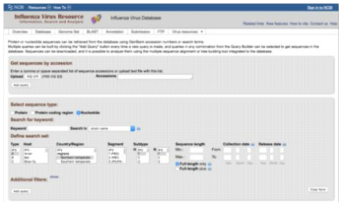 NCBI 인플루엔자 바이러스 데이터베이스의 검색 툴