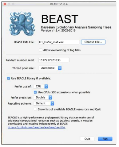 BEAST 프로그램에서 xml 파일 입력 화면