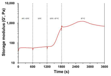 온도별 바이오잉크의 점탄성 측정(4~37℃)