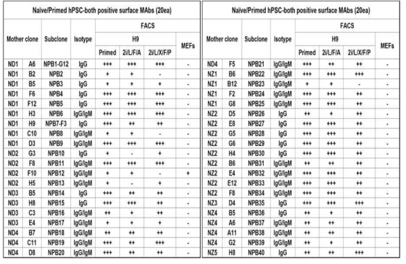 FACS profile of naive/primed hPSC-both positive surface mAbs