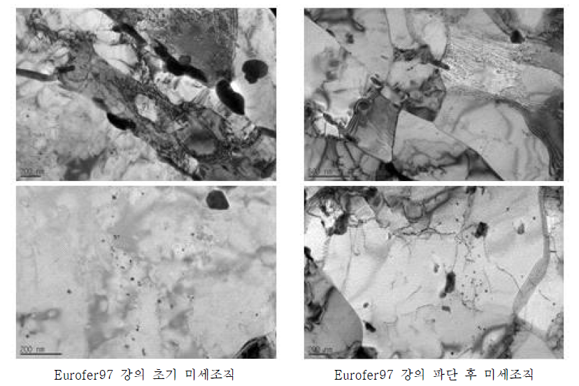 Eurofer97강 크리프 파단 전/후 미세조직 비교