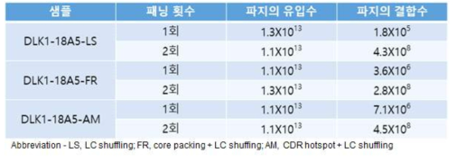 패닝에 따른 항체의 역가비교