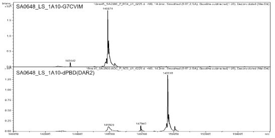 DLK1-SA0648_LS_1A10-dPBD(DAR2)의 full mass 분석