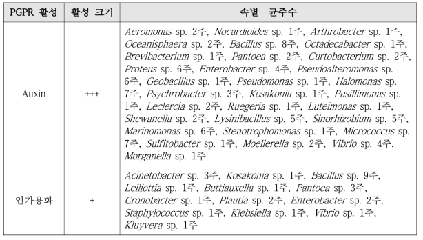 2단계 세균 자원의 PGPR 활성 조사 결과 분석