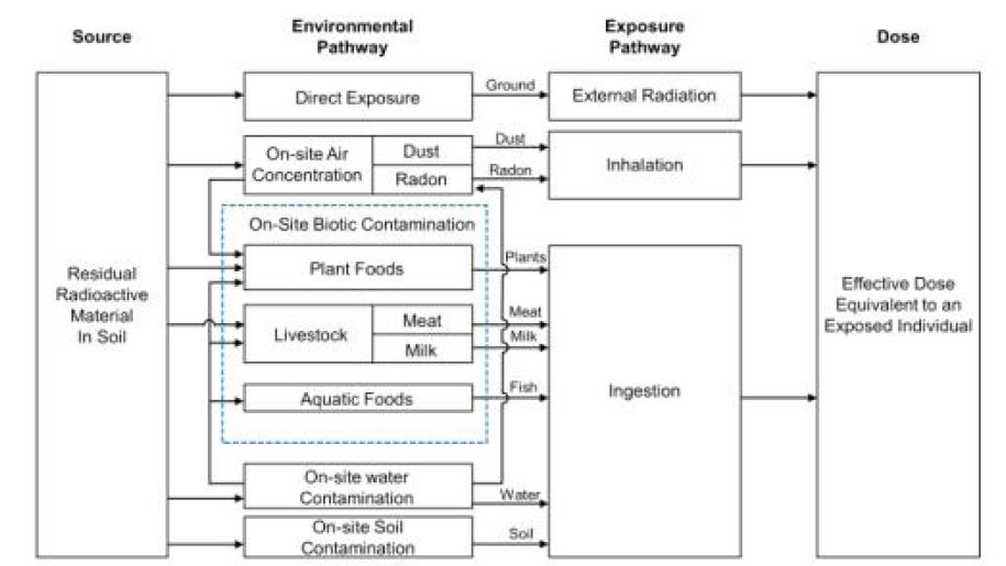 RESRAD에서 고려되는 환경 요소별 피폭경로