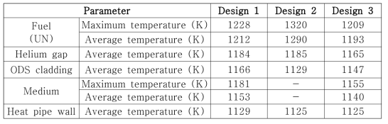 히트파이프 노심냉각계통 Design1~3의 열해석을 통한 온도분포