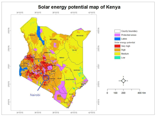 케냐의 태양 에너지 가능성 평가 지도 [5]