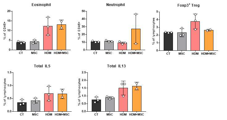 HDM-induced asthma model에서 hUC-MSC #3 투여에 따른 면역세포 분석 결과