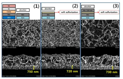 Soft sulfurization을 이용한 후면전극 MoSx 형성 확인을 위한 SEM 이미지