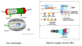산소제어 및 모니터링을 위한 Gas exchanger 및 optical oxygen sensing method의 개념도