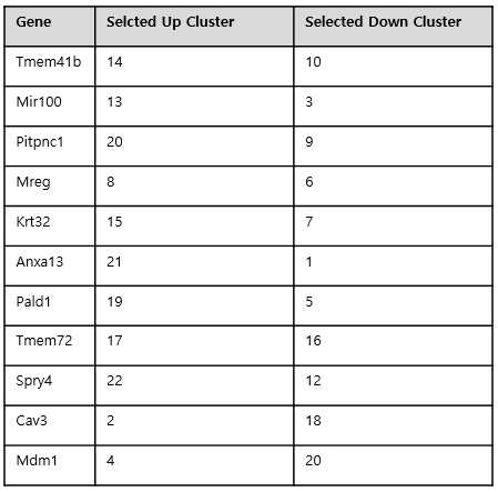 KO 마우스의 특이적인 발현 패턴을 지닌 클러스터 번호
