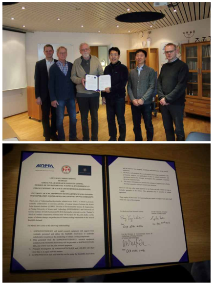 Letter of understanding between KOPRI, POSTECH and University of Iceland (25, Oct. 2016 )