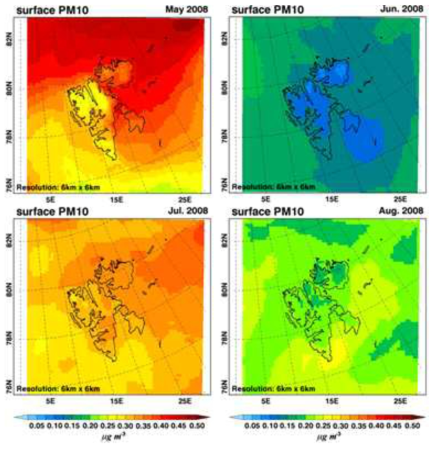 스발바르 월별 PM10의 공간분포