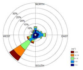Wind rose in Baranova at 2016