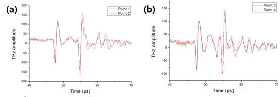 불량 시편에서의 포인트별 THz waveform