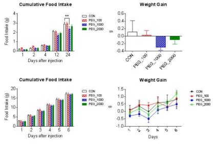 고지방식이섭취 비만 생쥐에서 피하 PEG의 단, 장기간 식이 조절 기능 평가