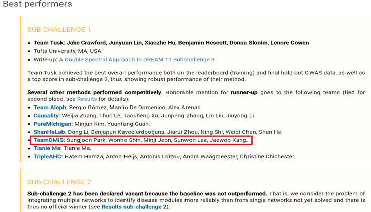 Disease Module Identification DREAM Challenge 공동 2위 결과 ※ Disease Module Identification DREAM Challenge 공동 2위