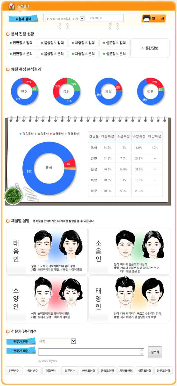 디자인이 변경된 체질 특성 분석 화면