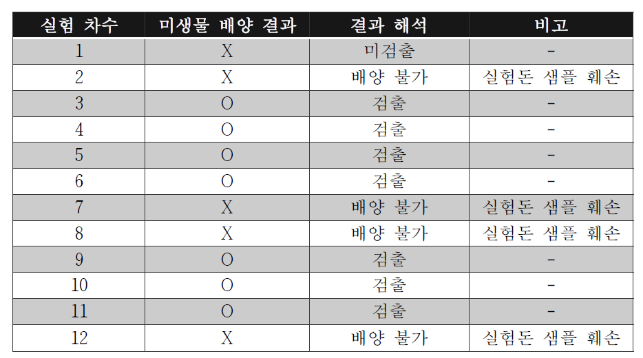 카디오도관 미생물 배양 결과