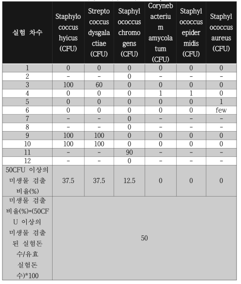 미생물 배양 결과 (Colony 수)