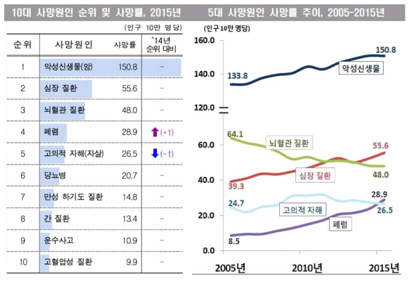 2015년 한국인 10대 사망원인 [통계청]