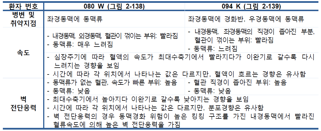 경동맥 킹킹 구조 속도 분포 및 벽 전단응력 비교 분석