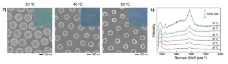 금-연성나노입자 하이브리드 나노입자 단층막의 수용액 온도에 따른 패턴구조, 광학, SERS특성 변화