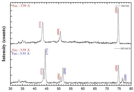 SS316LN 시료의 XRD 측정 결과