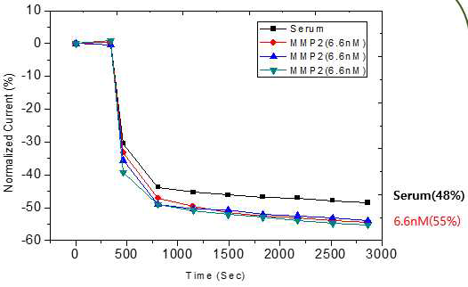 MMP-2가 spike 된 serum에서의 반응 그래프