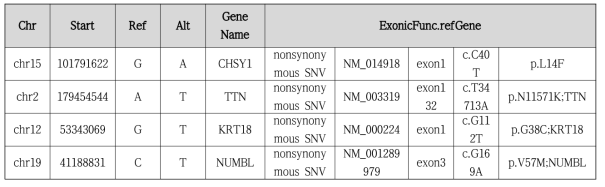 Family17 TS De novo mutation 후보 유전자 리스트