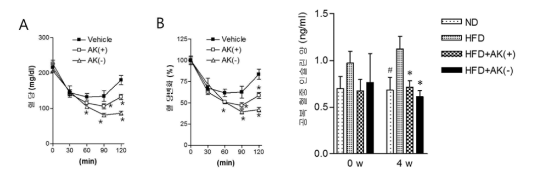 활성형 및 비활성형 AK 균주의 인슐린감수성 저하 개선 효과 비교