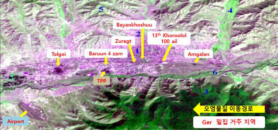 Satellite image of air pollution concentration in Ulaanbaatar