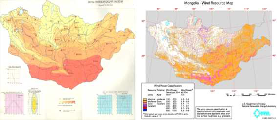 몽골 신재생에너지(풍력, 태양광) 자원 분포도