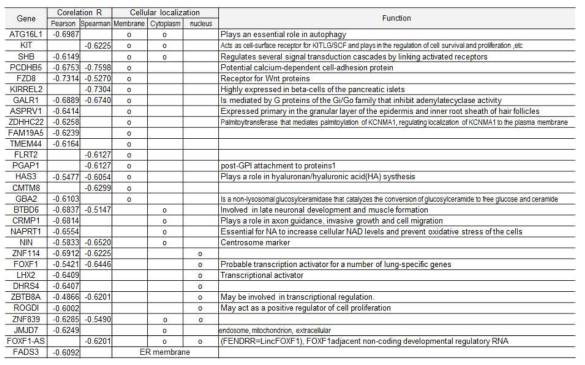 spearman과 pearson방법으로 도출된 유전자