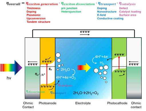광-전기화학 물분해 효율을 결정하는 요인