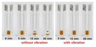 진동 모터를 이용한 진동 효과의 적용 유무에 따른 배양 시간별 반응 결합체 침전현상