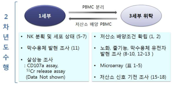 1 세부와 3세부 위탁간의 연구 협력 및 분담과 각 실험 결과에 해당되는 그림표시