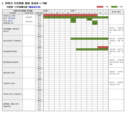 외부조종 캡슐내시경의 인허가 추진현황 관리표