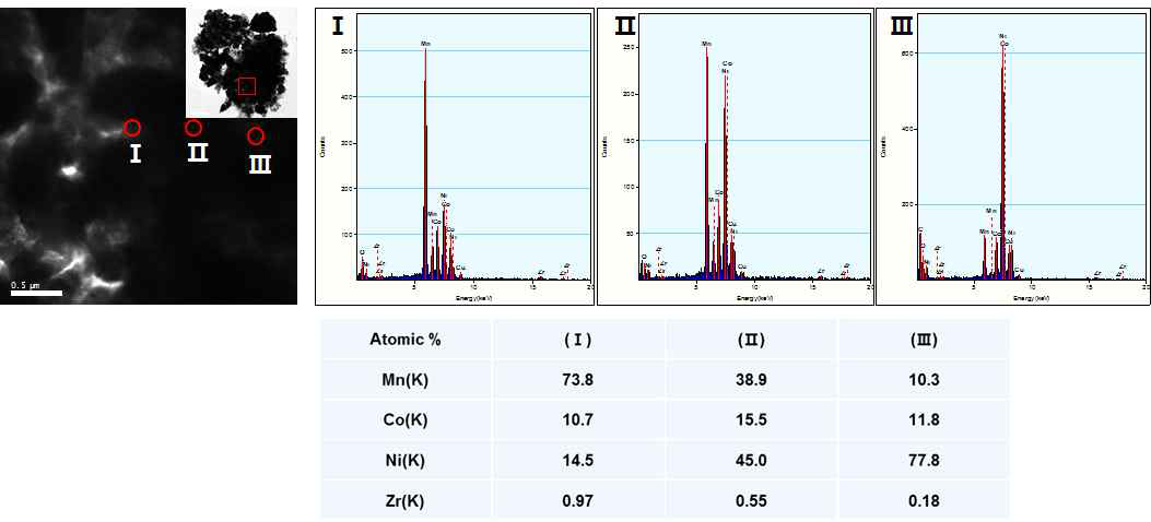 NCM811/NSL-LMR nanocomposite의 nanodomain 성분 분석